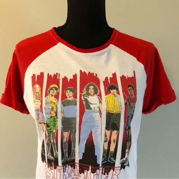 Womens Stranger Things Red White tie front short sleeve t-shirt size S - Picture 2 of 12